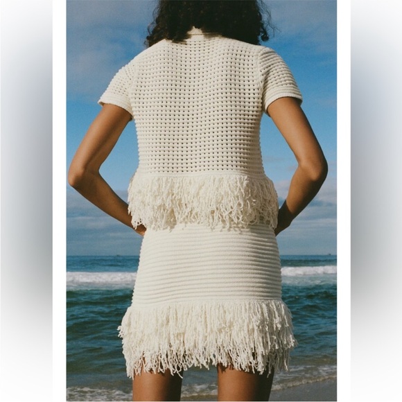 ZARA Cream Fringe Knit Two-Piece Set NWT - Picture 4 of 8